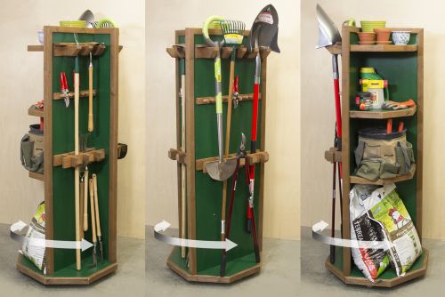 Étagère pivotante pour outils de jardin