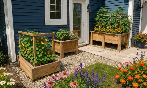 Petit aménagement de bacs et boîte à jardin